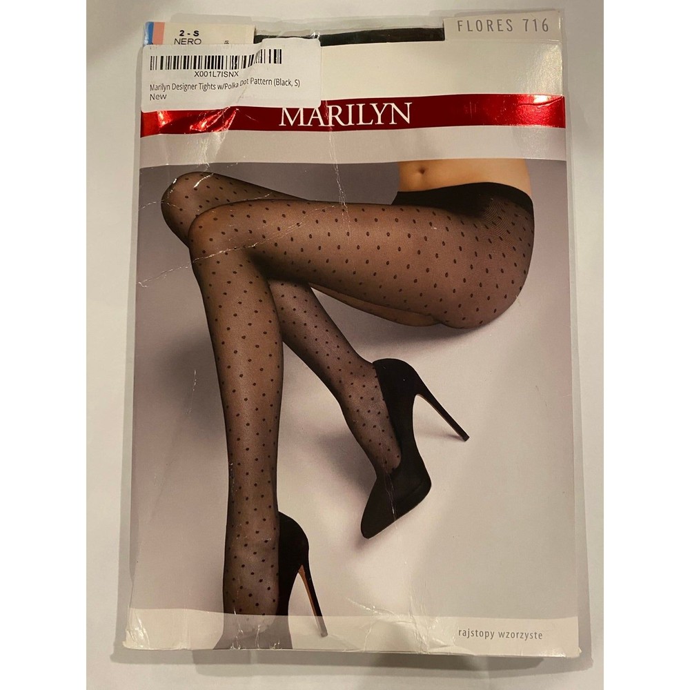 Marilyn Designer Tights with Polka Dot Pattern Black Size Small